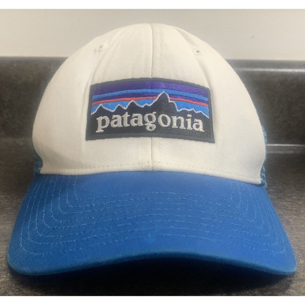 Patagonia Break Up Blue White Mesh P-6 Logo LoPro Trucker Hat Low Crown READ!!
